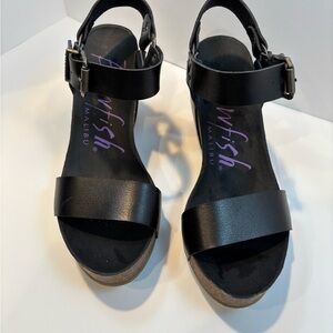 Blowfish Black Platform Sandals with Ankle Strap
